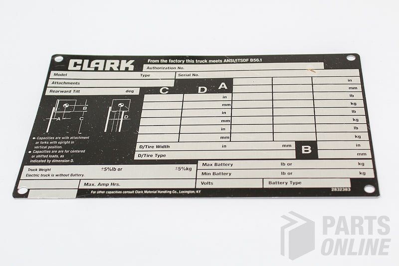 Nameplate & Capacity 2839722  - Replacement for Clark 2832383